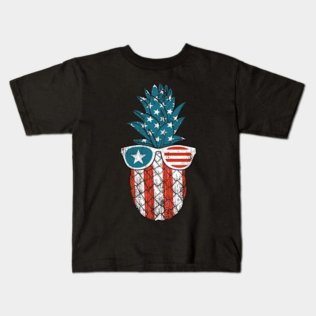 Pineapple in USA Flag Sunglasses American 4th of July Patriotic Gift Kids T-Shirt by stayilbee